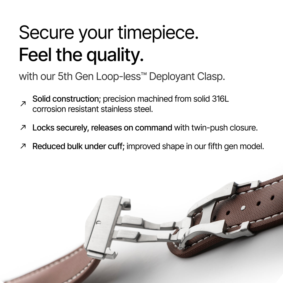 Brown Strap with White Stitching with deployant clasp