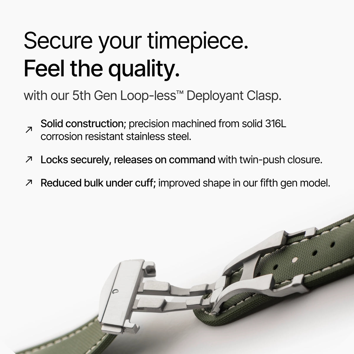 Green Strap with White Stitching with deployant clasp