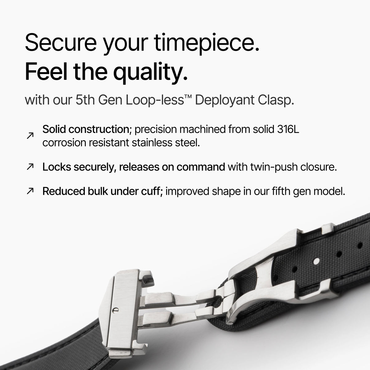 Loop-less™ HydroFlex™ | Dark Matter Edition | Black Strap with Black Stitching infogrpahic