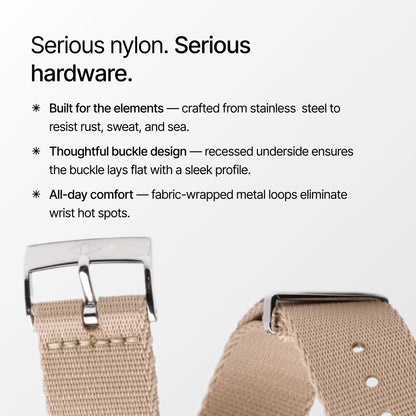 Sandstone Nylon Watch Strap infographic